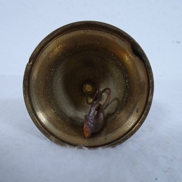 Vintage Solid Brass Hand Bell 4 Inches Great Patina Nice Ring Dinner Front Desk - Picture 7 of 7
